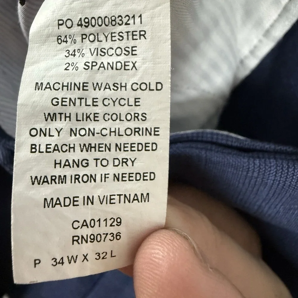Ralph Lauren Black Label Men 34x32 Navy Windowpane Polyester Blend Dress Pants